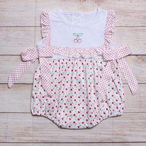 Boutique Baby Girls Cherry Sleeveless Bubble Romper Jumpsuit